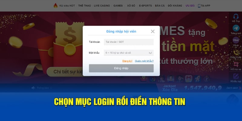 Đăng Nhập Kubet88 2 Chọn mục Login rồi điền thông tin